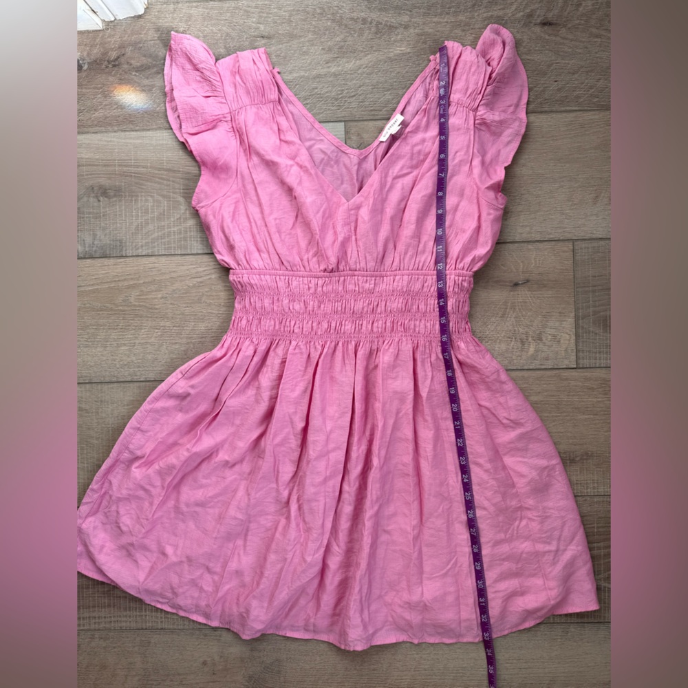 Pink Ruched Waist Flutter Sleeve Pink Mini Dress Summer Feminine Coquette Airy - Picture 5 of 8